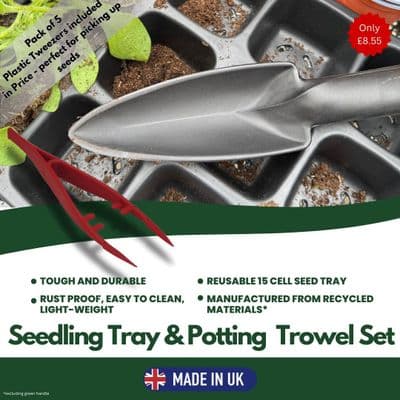 Seedling Starter Kit, 1x Seed Tray, 1x Garden Potting Trowel, 5x Red Plastic Tweezers. X8173