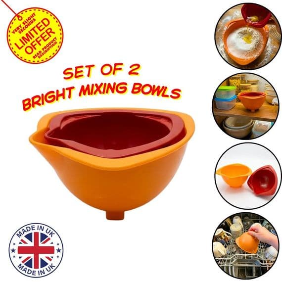 Set of 2 Nesting Plastic Mixing Bowls with Pouring Lip, Small, Red and Orange  S7653
