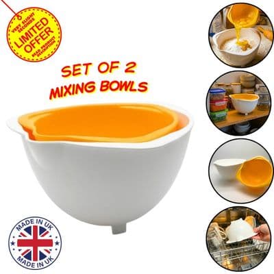 Set of 2 Nesting Plastic Mixing Bowls with Pouring Lip, Yellow and White. S7652
