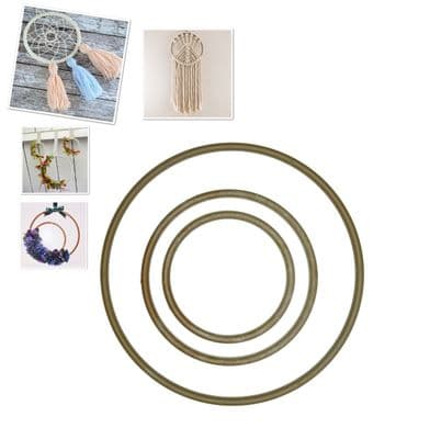 Set of 3 Macrame Rings Hoops, Brown, Wall Hanging,  Dream Catchers, 30cm, 20cm and 15cm. S7842