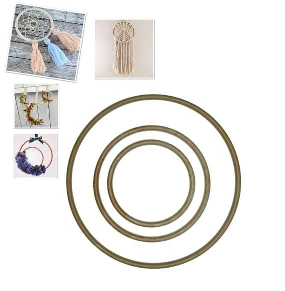Set of 3 Macrame Rings Hoops, Brown, Wall Hanging,  Dream Catchers, 30cm, 20cm and 15cm. S7842
