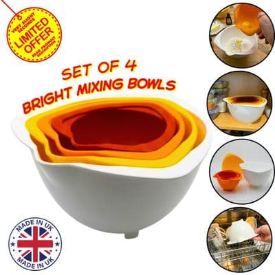 Set of 4 Nesting Plastic Mixing Bowls with Pouring Lip, Bright Colours. S7364