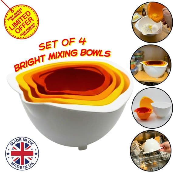 Set of 4 Nesting Plastic Mixing Bowls with Pouring Lip, Bright Colours. S7364