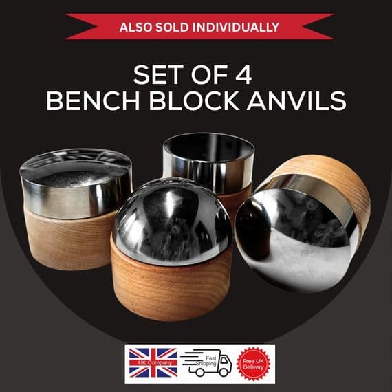 Set of 4 Steel Flat & Domed Bench Block Anvils for Forming & Shaping. J2060