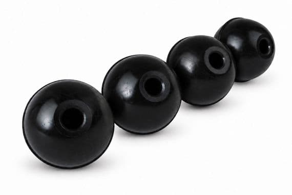 Set x 4 Black Balls Knobs Plastic Machine Handles 40mm Dia 8mm Bore. S7403