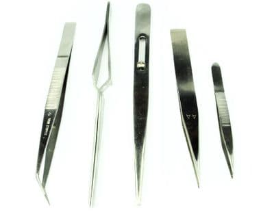 Set x 5 Stainless Steel Tweezers. S7407