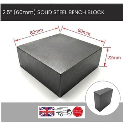 Solid Steel Hardened Doming Bench Block Anvil 60mm x 60mm Hardened Square. J1209