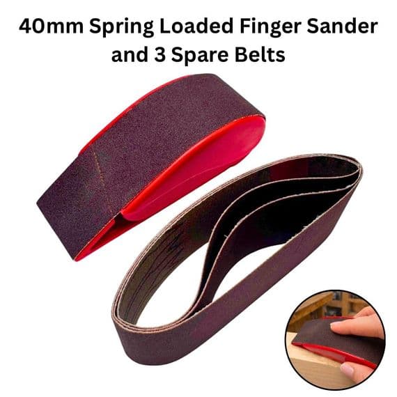 Spring Loaded Finger Sander, 40mm & 3 Spare Belts. W8016