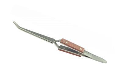 Tweezers, Insulated Self Grip Bent End,  160mm. Stainless Anti magnetic. S7143