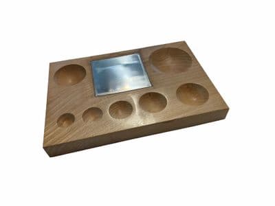 Wooden Dapping Block with 7 Depressions and Steel Bench Block Anvil. J1191