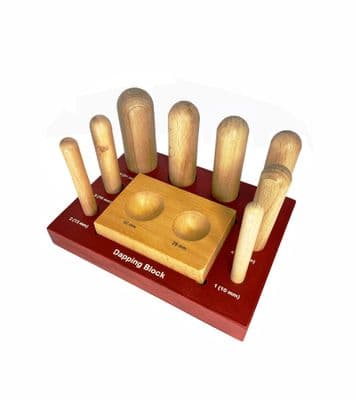 Wooden Dapping Doming Set with 8 Punches & Matching Block. J1107