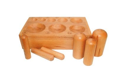 Wooden Set of 6 Dome Punches and Doming Dapping Block with 8 Hemispheres. J2098