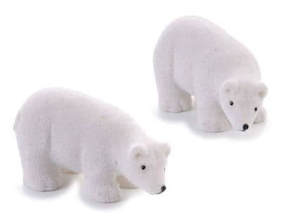 2 Mini Flocked Polar Bears 4.5cm White