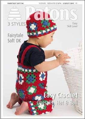 3893 Patons Easy Crochet Overalls Hat Ball Fairytale Soft DK Pattern