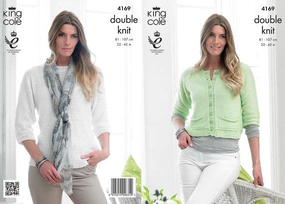 4169 King Cole Giza DK Sweater and Cardigan Knitting Pattern
