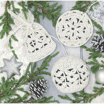 Anchor Crochet Christmas Tree Baubles Kit White