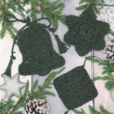 Anchor Crochet Christmas Tree Decorations Kit Green
