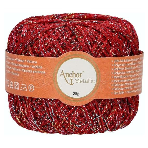 Anchor Metallic Crochet No.5 Thread 328 Red Multi