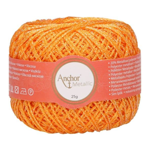 Anchor Metallic Crochet No.5 Thread 347 Neon Orange