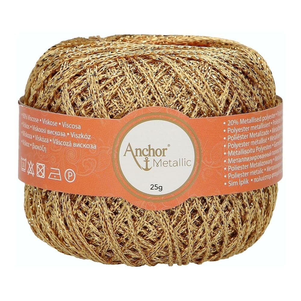 Anchor Metallic Crochet Thread No 5 - 300 Gold