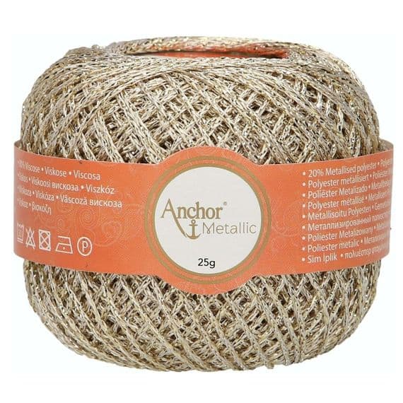 Anchor Metallic Crochet Thread No.5 - 302 Pale Gold