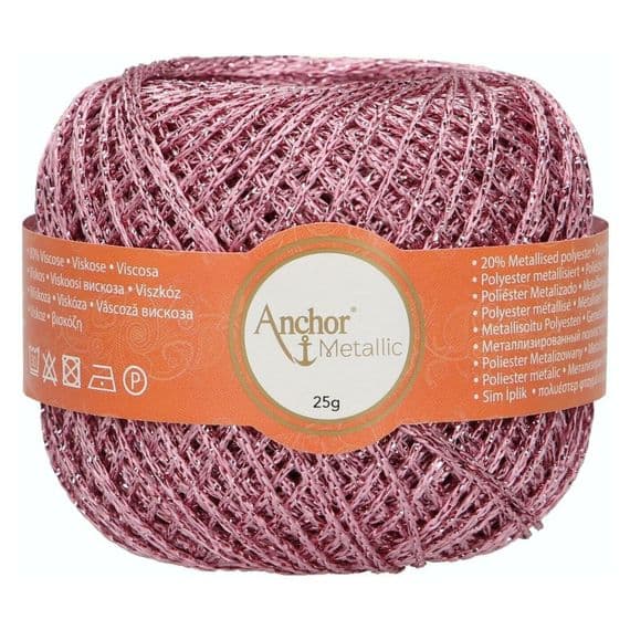 Anchor Metallic Crochet Thread No.5 - 306 Pale Pink