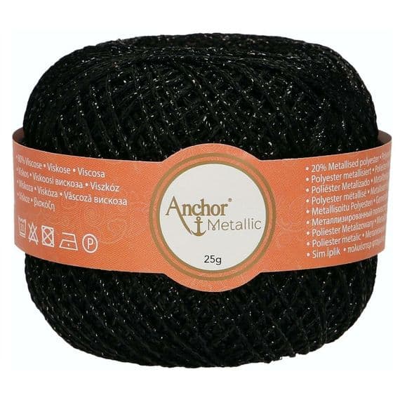 Anchor Metallic Crochet Thread No.5 - 342 Black