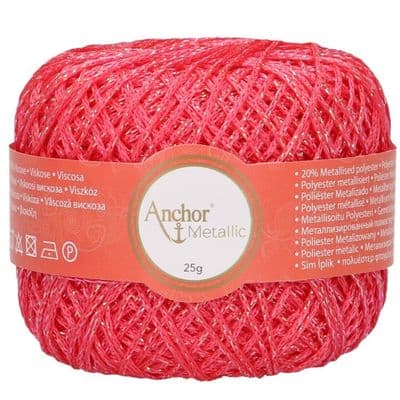 Anchor Metallic Crochet Thread No.5 - 344 Neon Pink