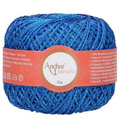 Anchor Metallic Crochet Thread No.5 - 345 Neon Blue