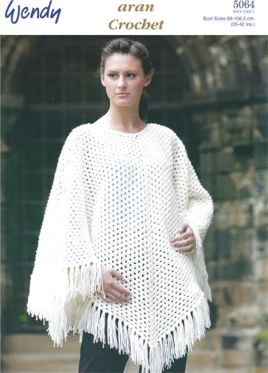 Aran Poncho Crochet Pattern 5064 REDUCED
