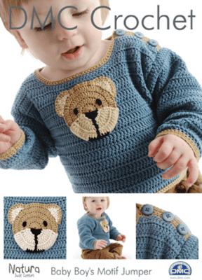 DMC Baby Boys Bear Motif Jumper Natura Crochet Pattern 15094