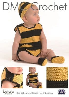 DMC Natura BEE Babygrow Beanie Hat Bootees Crochet Pattern 15264 REDUCED