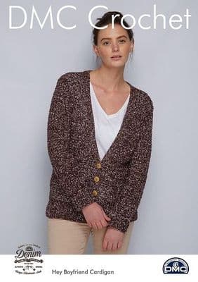 DMC Natura Denim Boyfriend Cardigan Crochet Pattern REDUCED