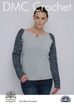 DMC Natura Denim First Base Sweater Crochet Pattern REDUCED