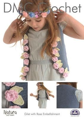 DMC Natura Gilet with Rose Embellishment Crochet Pattern 15267 REDUCED