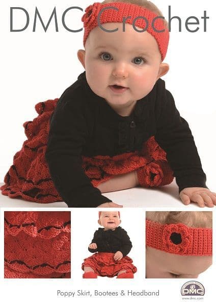 DMC Petra POPPY Skirt Bootees Headband Crochet Pattern - Purplelinda Crafts