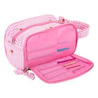 Embroidered Cherries Pink Gingham Crochet Project Bag