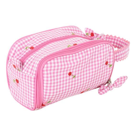 Embroidered Cherries Pink Gingham Crochet Project Bag
