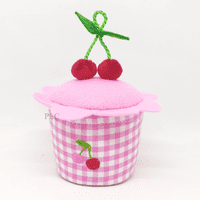 Embroidered Cherries Pink Gingham Cupcake Pincushion