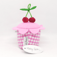 Embroidered Cherries Pink Gingham Cupcake Pincushion