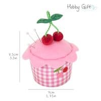 Embroidered Cherries Pink Gingham Cupcake Pincushion