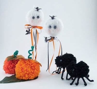 FREE Pattern Halloween Pom Pom Pumpkin Ghost Spider