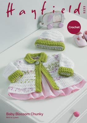 Hayfield Baby Blossom Chunky 5233 Jacket Hat Crochet Pattern