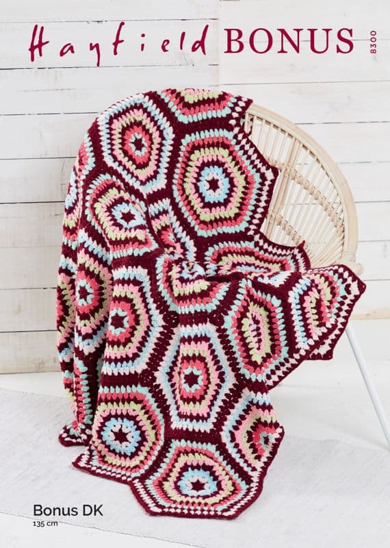 Hayfield Bonus DK 8300 Hexie Blanket Crochet Pattern