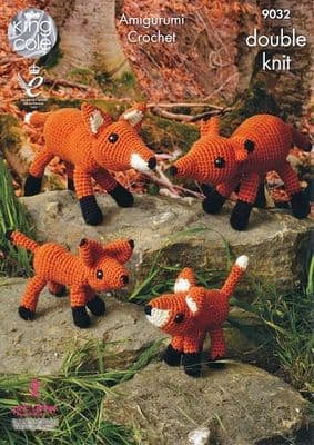 King Cole Amigurumi Crochet FOX Family Pattern 9032