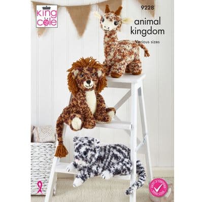 King Cole Animal Kingdom Knitting Pattern 9228 – Animal Friends (Lion, Snow Leopard & Giraffe)