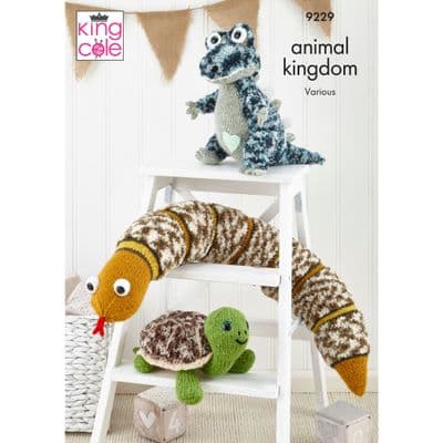King Cole Animal Kingdom Knitting Pattern 9229 – Reptile Friends (Crocodile, Snake & Turtle)