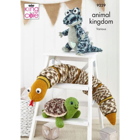King Cole Animal Kingdom Knitting Pattern 9229 – Reptile Friends (Crocodile, Snake & Turtle)