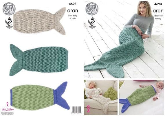 King Cole Aran Mermaid Blankets Knitting Pattern 4693
