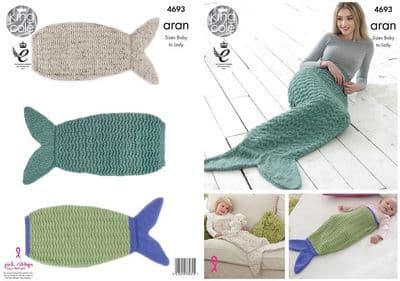 King Cole Aran Mermaid Blankets Knitting Pattern 4693 DAMAGED